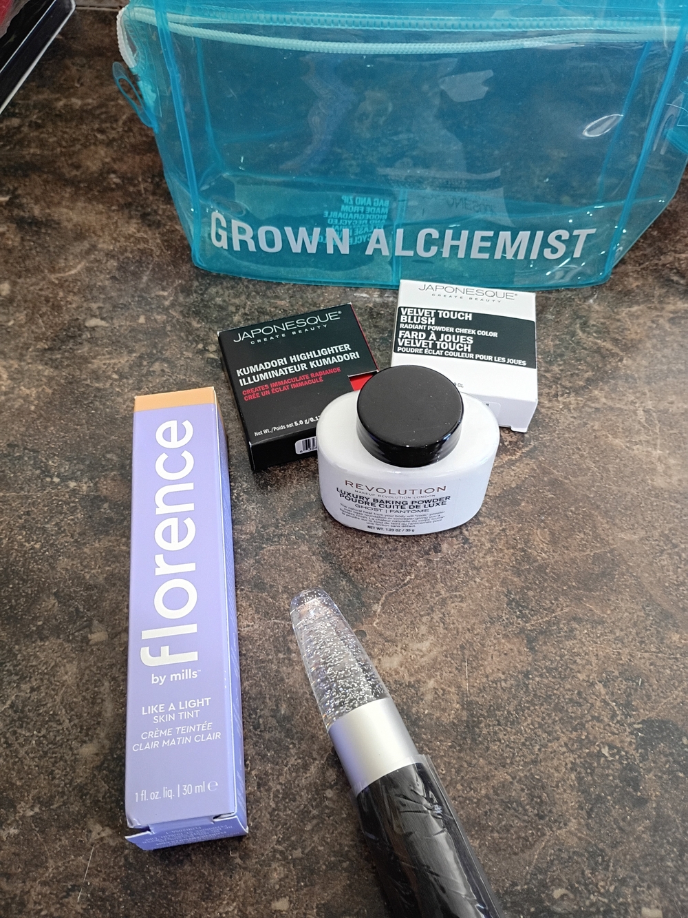 Grown Alchemist Clear Cosmetic Pouch with Makeup